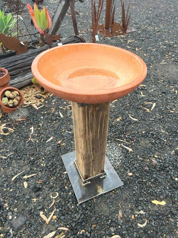 Terracotta Bowl On Rustic Timber Stand 460dia X 750h